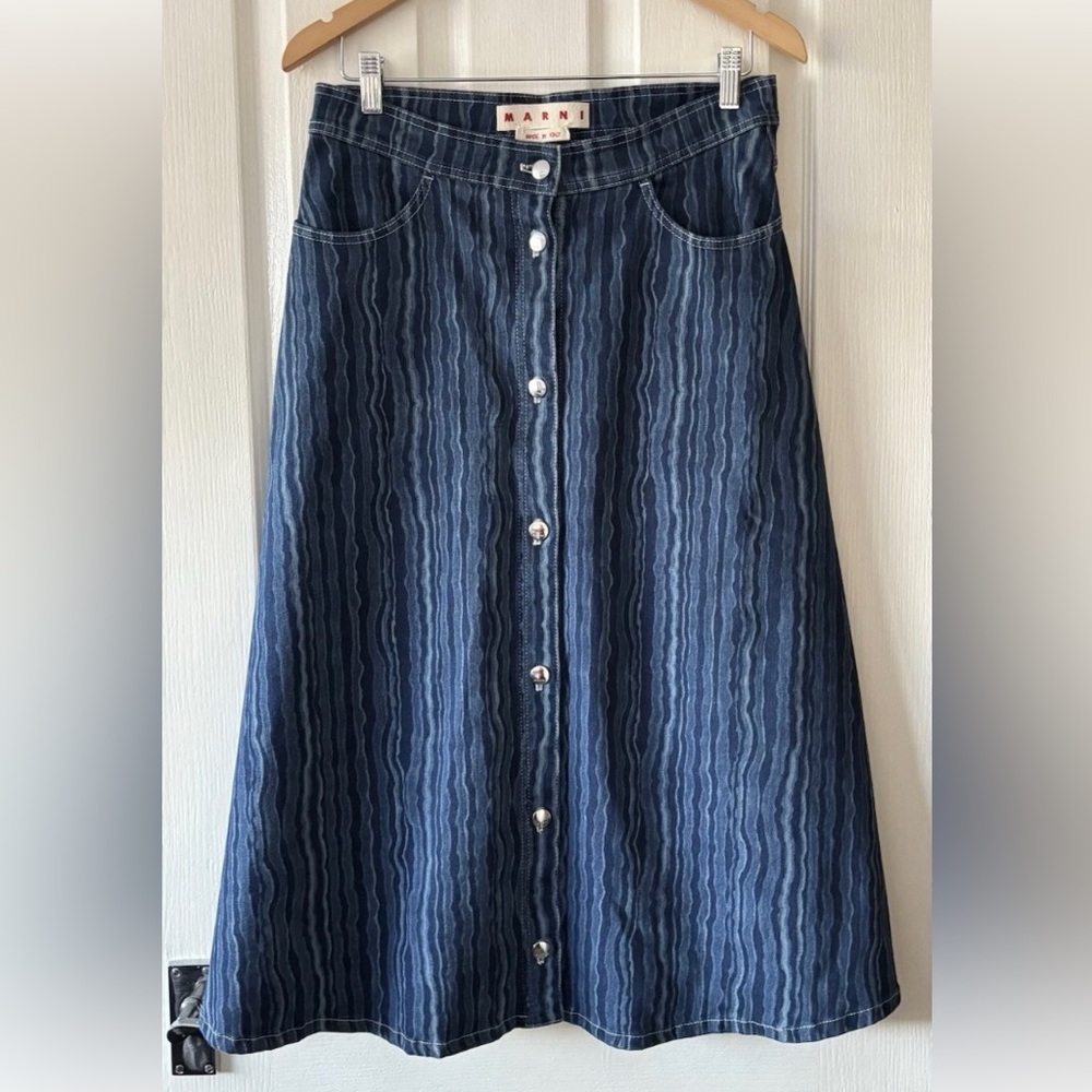 Marni Blue Striped A-Line Skirt